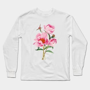 Watercolor peonies bouquet Long Sleeve T-Shirt